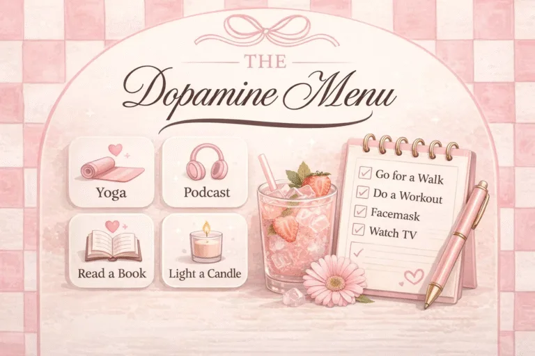 Dopamine Menu Printable Pink Aesthetic Self Care Checklist  Canva Editable Wall Art Decor