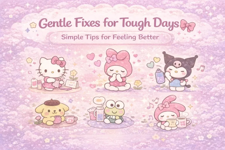 Kawaii Self-Care Guide Gentle Fixes for Tough Days  Mental Wellness Tips  Pink Aesthetic
