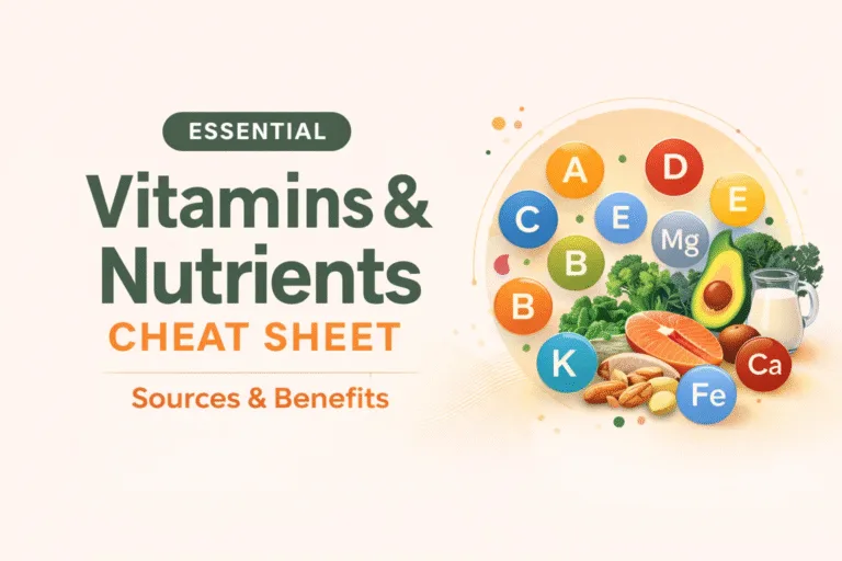 Vitamin Cheat Sheet Poster  Essential Nutrients  Food Sources Wall Art Guide