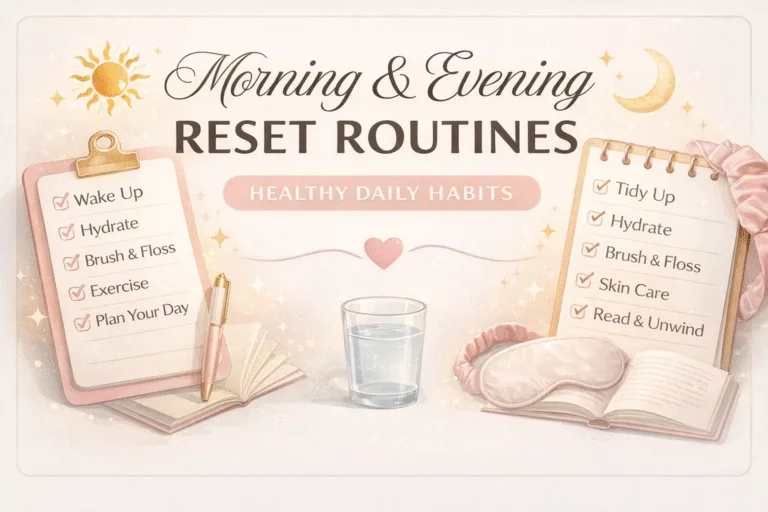 Daily Morning and Nightly Reset Routine Checklist  Self-Care  Habit Tracker Worksheet