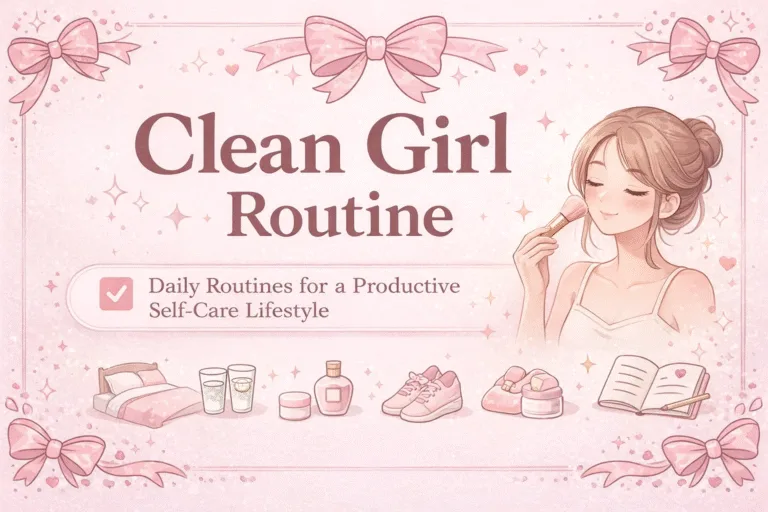Aesthetic Clean Girl Morning  Night Routine Checklist  Pink Daily Glow Up Habits Glow Routine