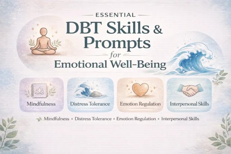 DBT Prompts for Mental Health Mindfulness, Distress Tolerance  Emotion Regulation Worksheet