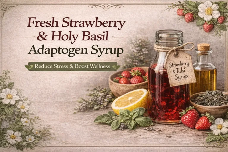 Fresh Strawberry  Holy Basil Tulsi Adaptogen Syrup Recipe  Natural Stress Relief Ritual
