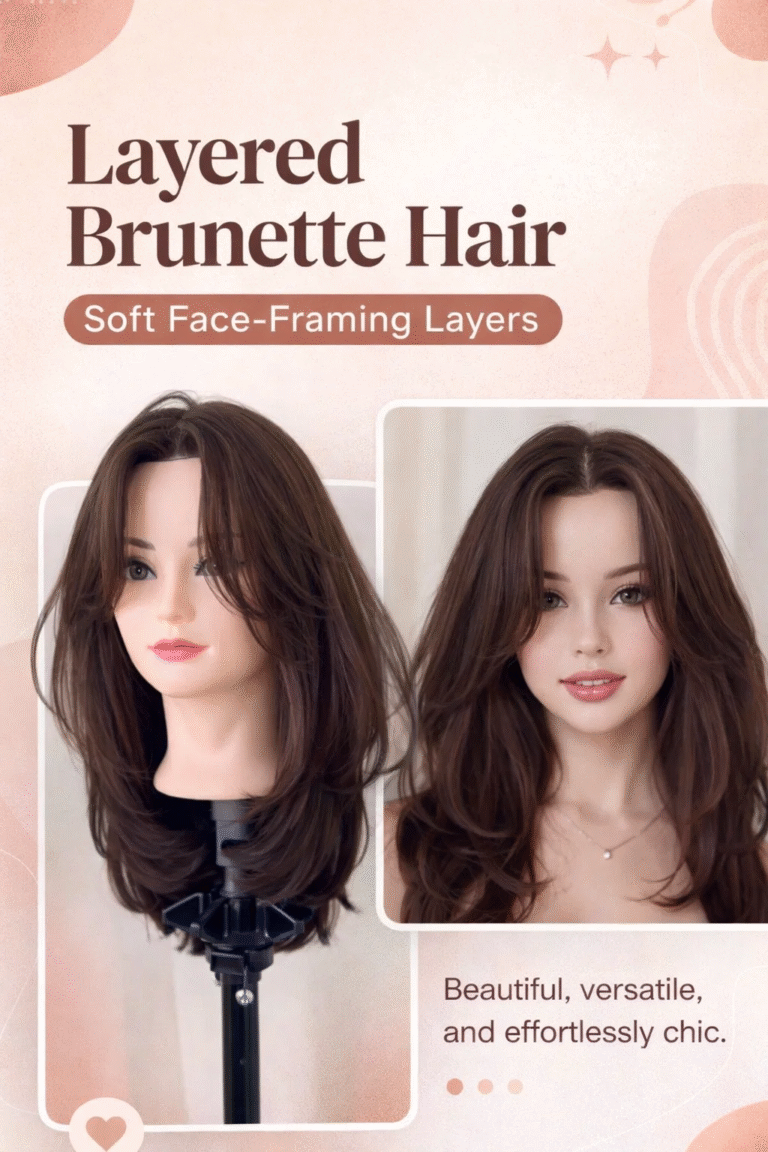 Medium Length Layered Haircut with Curtain Bangs for Brunettes