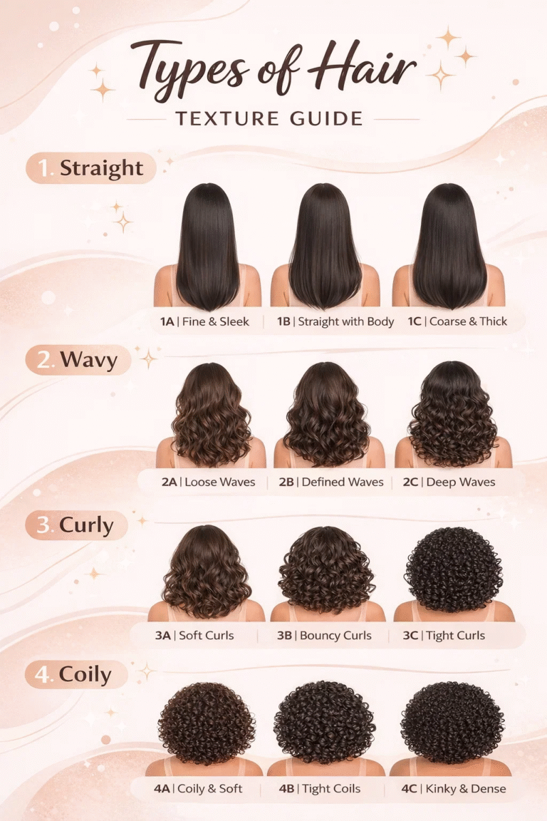 Hair Texture Guide 1A to 4C Straight Wavy Curly and Coily Types Reference Chart