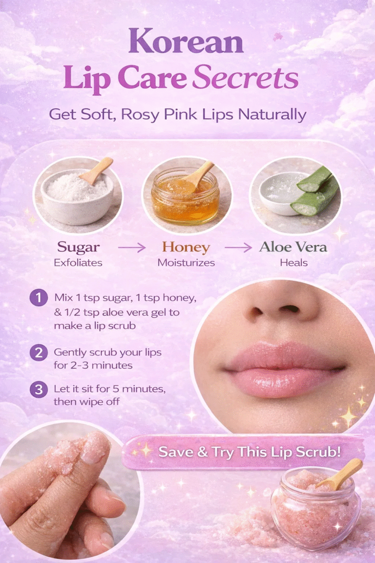 DIY Korean Lip Scrub for Soft Rosy Pink Lips Honey, Sugar  Aloe Vera Routine