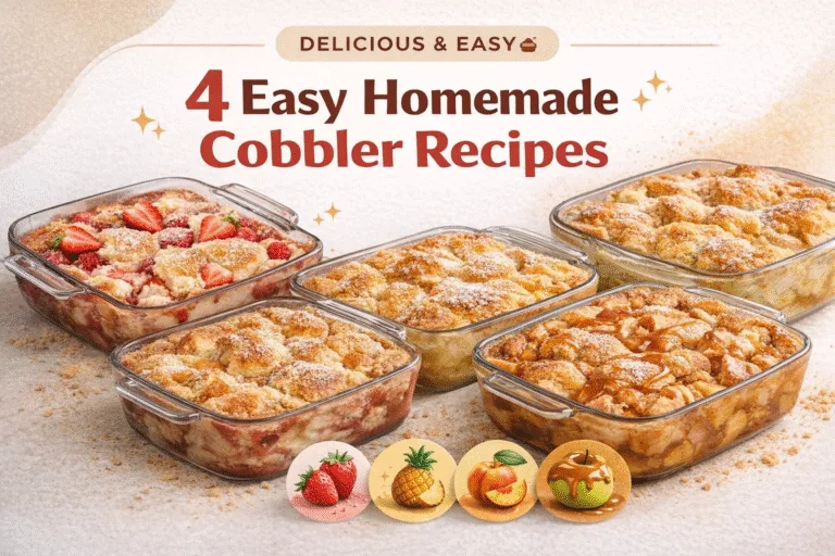 4 Easy Homemade Cobbler Recipes Strawberry, Pineapple, Peach  Apple Caramel Desserts