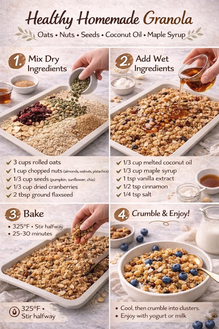 Easy 4-Step Healthy Homemade Granola Recipe with Oats, Nuts  Seeds