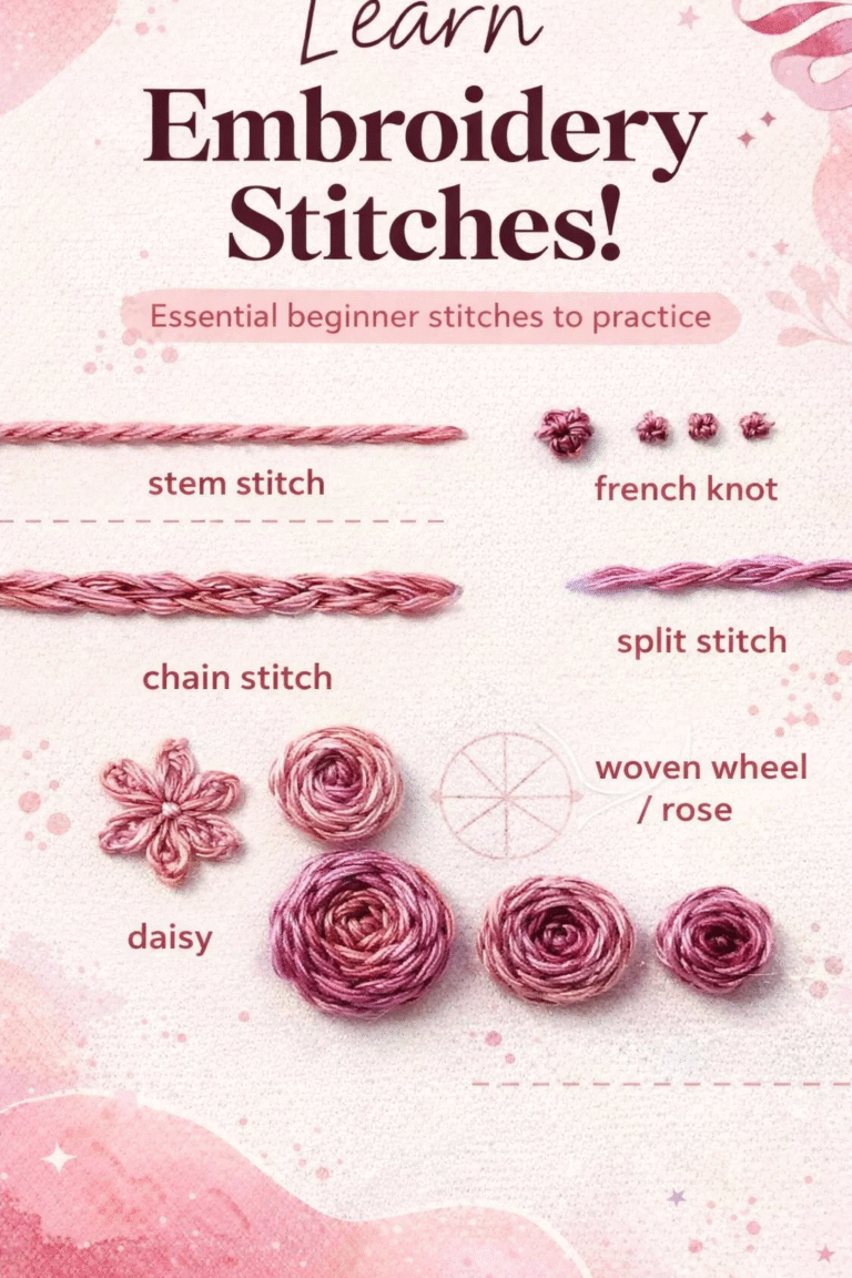 Hand Embroidery Stitches Tutorial for Beginners  Woven Wheel Rose  Stem Stitch Guide