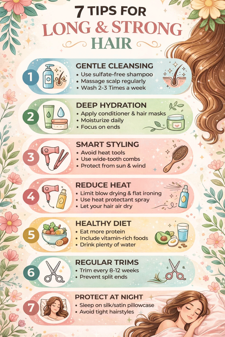 7 Tips for Long and Strong Hair Healthy Hair Growth Routine  Natural Care Guide