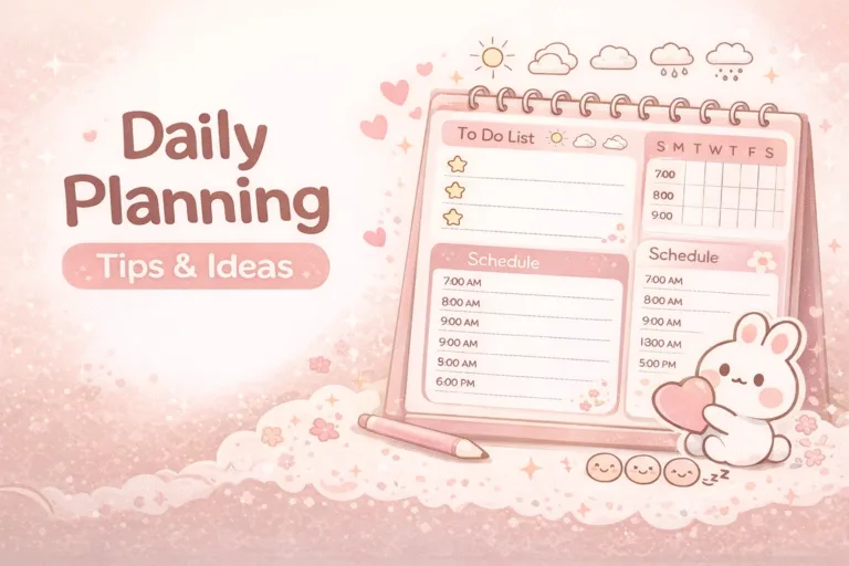 Kawaii Pink Aesthetic Daily Planner Printable  Digital Journal  Habit Tracker Page