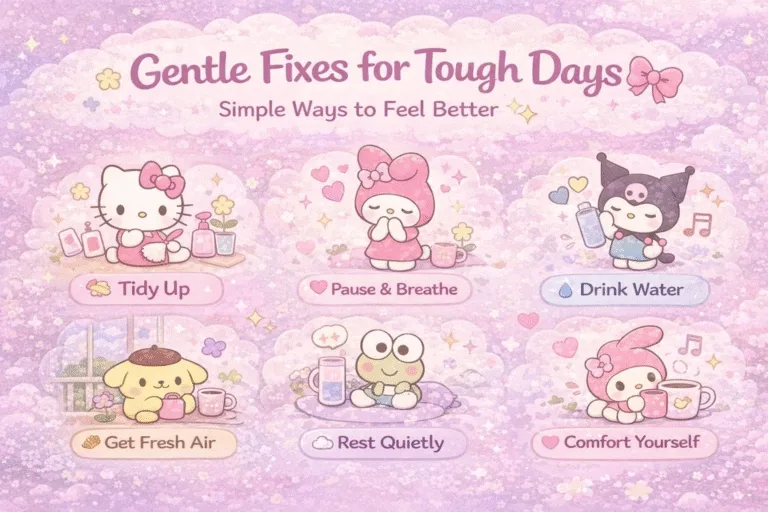 Sanrio Aesthetic Self-Care Infographic Gentle Mental Health Tips  Cute Kawaii Reminders
