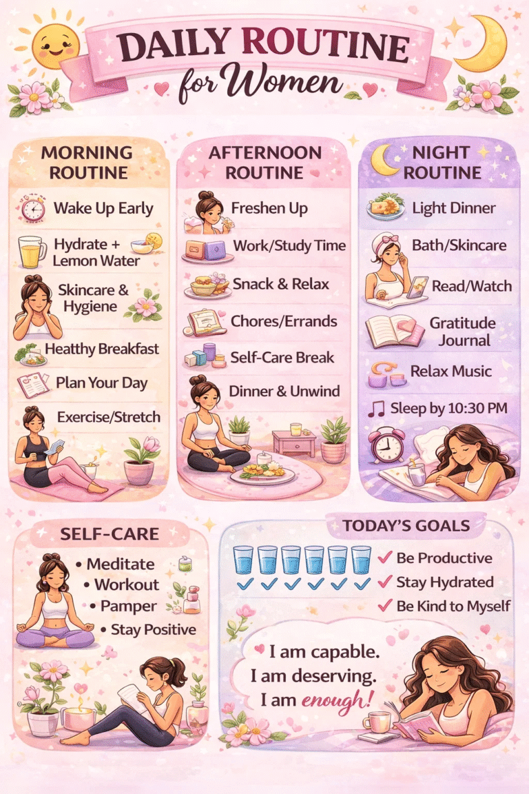 Realistic Daily Routine for Women Simple Self-Care Habits to Stay Balanced and Productive