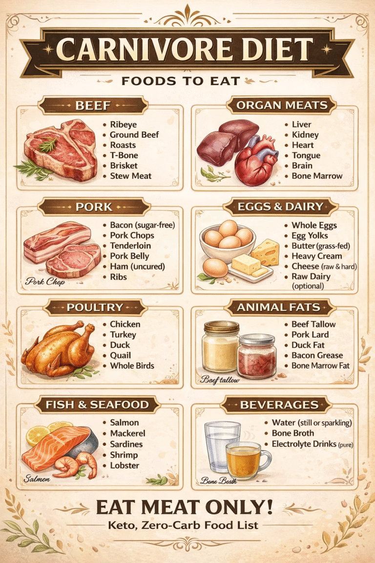 Carnivore Diet Food List Printable  Zero Carb Grocery Guide  Meat Only Allowed Foods List