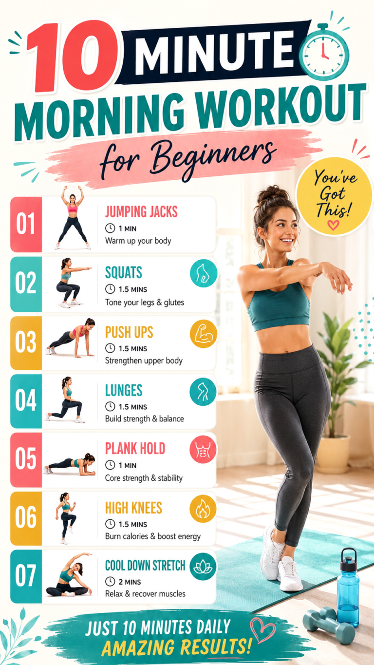 10 Minute Morning Workout for Beginners at Home  Quick Full Body Fitness Routine