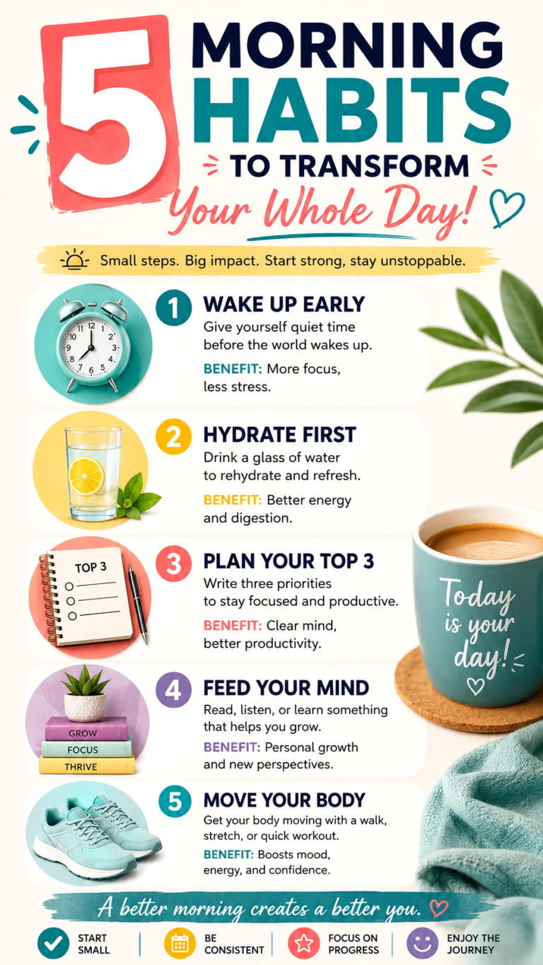 5 Morning Habits for a Productive Day  Healthy Morning Routine  Success Tips