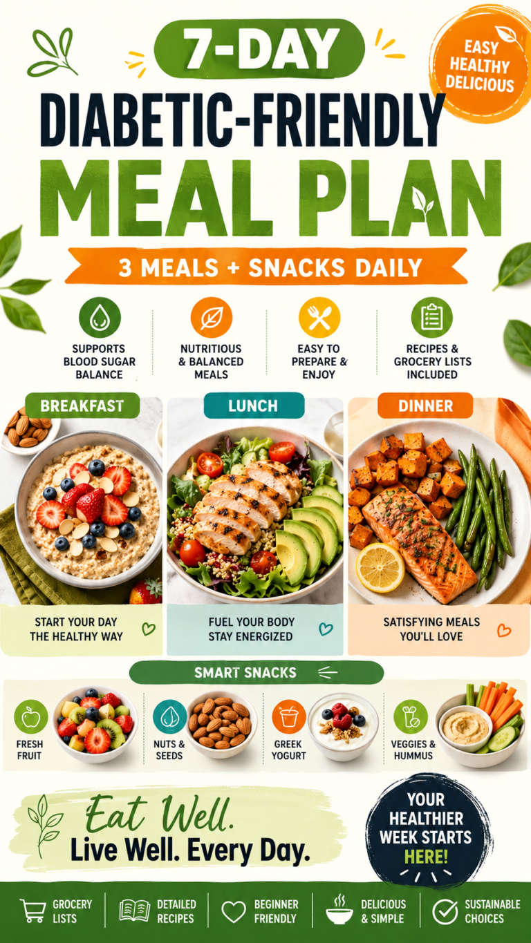 7-Day Diabetic Meal Plan for Blood Sugar Control  Easy Healthy Meals  Snacks Daily