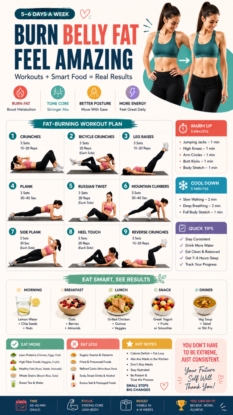 Belly Fat Reduction Workout  Diet Plan for Women  Easy Home Fat Loss Routine 45-60 Min