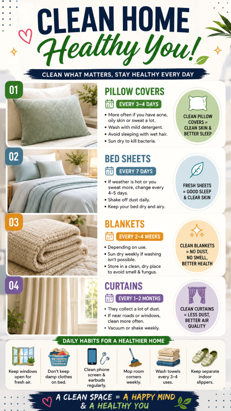 Clean Home Healthy You Cleaning Schedule for Bedding, Pillows, Blankets  Curtains