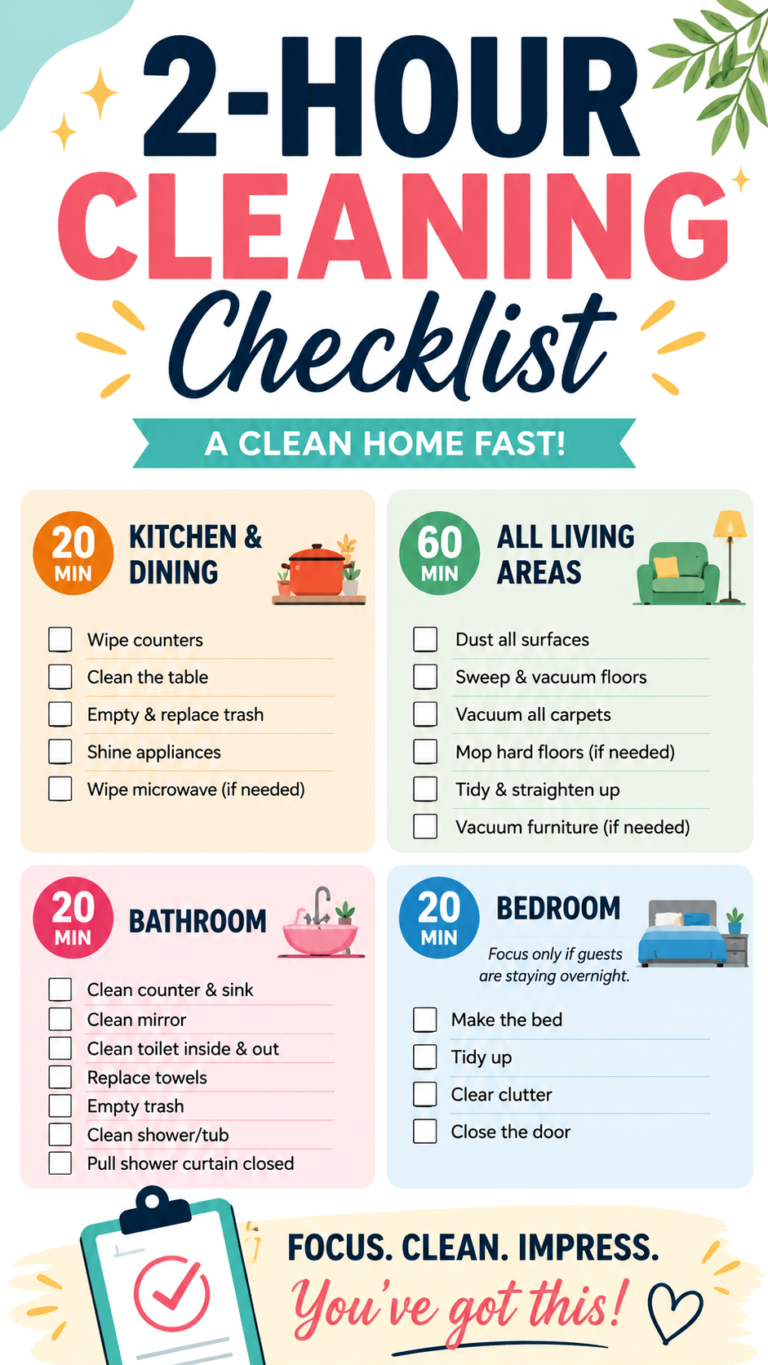 2-Hour Cleaning Checklist Fast Whole-House Cleaning for Last-Minute Guests