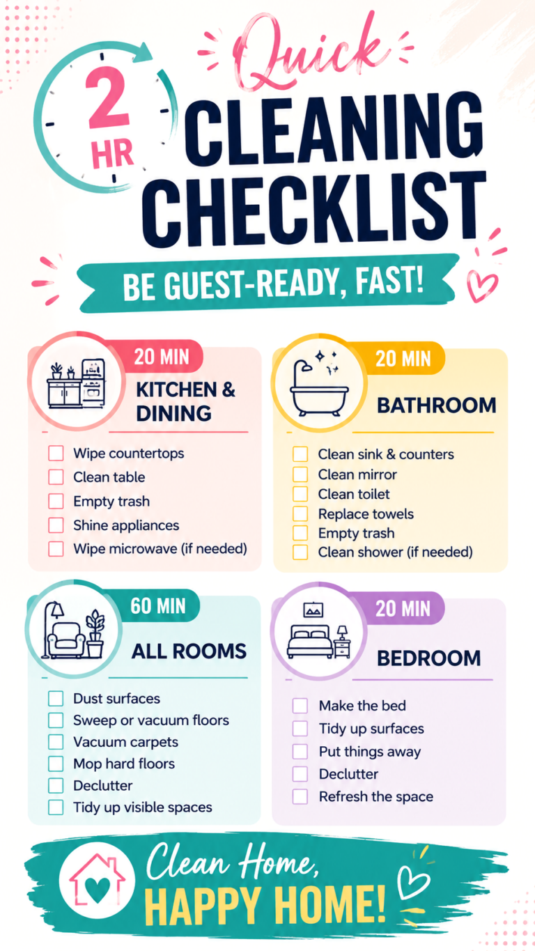 2 Hour Cleaning Checklist Fast House Cleaning Tips for Last-Minute Guests