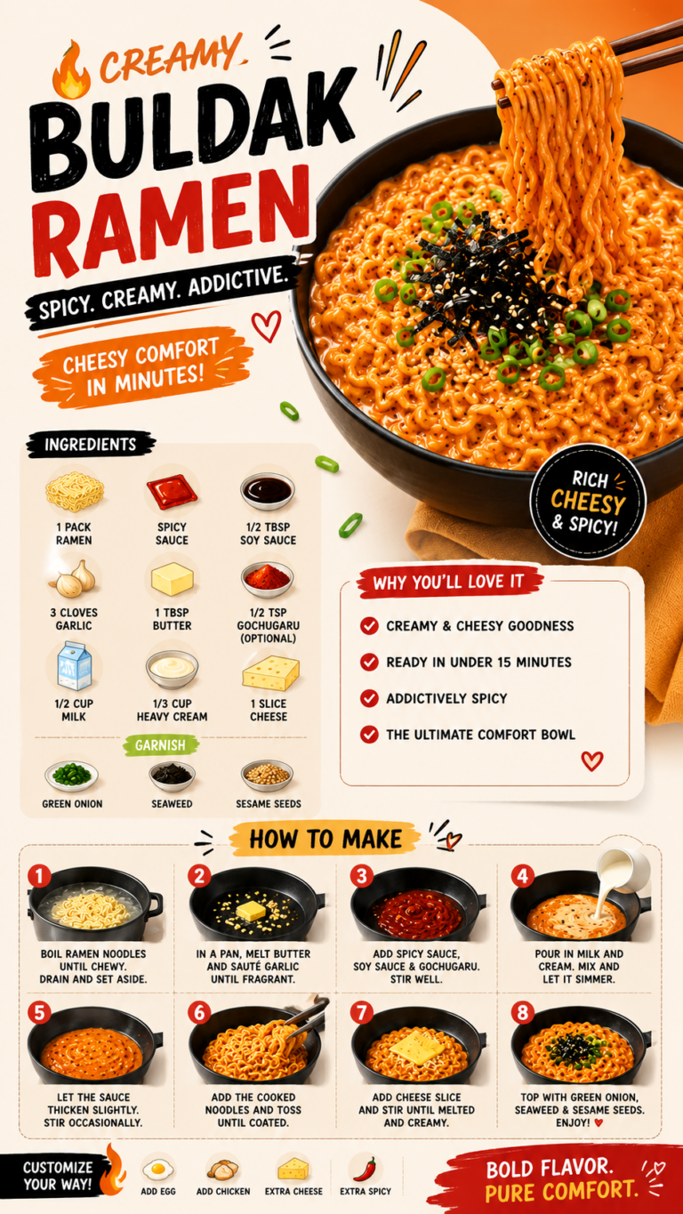 Creamy Buldak Ramen Recipe  Cheesy Korean Fire Noodles Easy Comfort Food Recipe