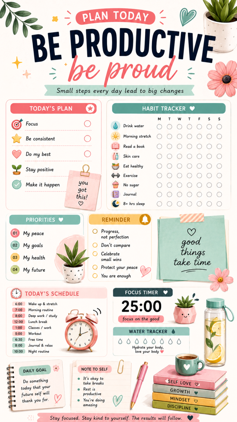 Cute Pink Planner Aesthetic for Productivity  Daily Habit Tracker  Self Improvement