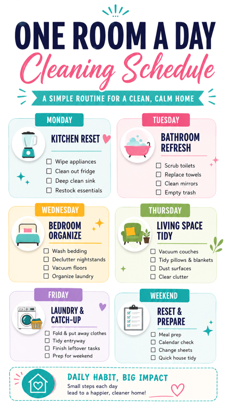 One Room a Day Cleaning Schedule for Busy Weeks Simple Daily Cleaning Tasks