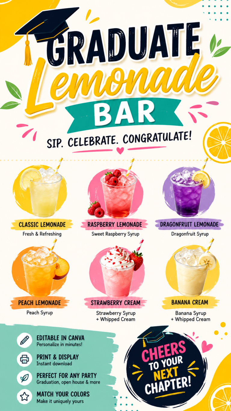 Editable Graduation Lemonade Bar Sign Printable Canva Template