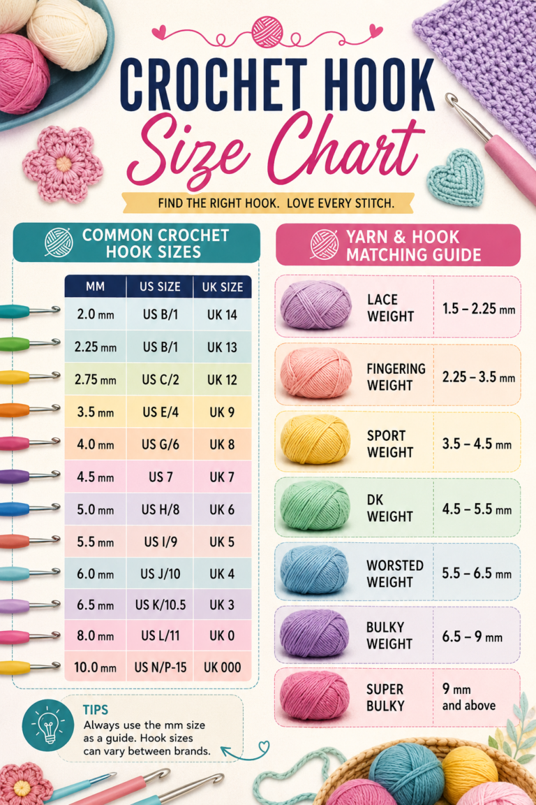 Crochet Hook Size Chart  Yarn Weight Guide for Beginners