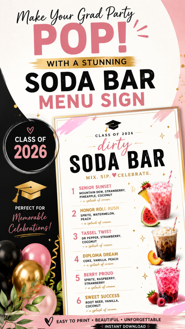 Class of 2026 Dirty Soda Bar Menu Sign, Graduation Party Decor Printable Download
