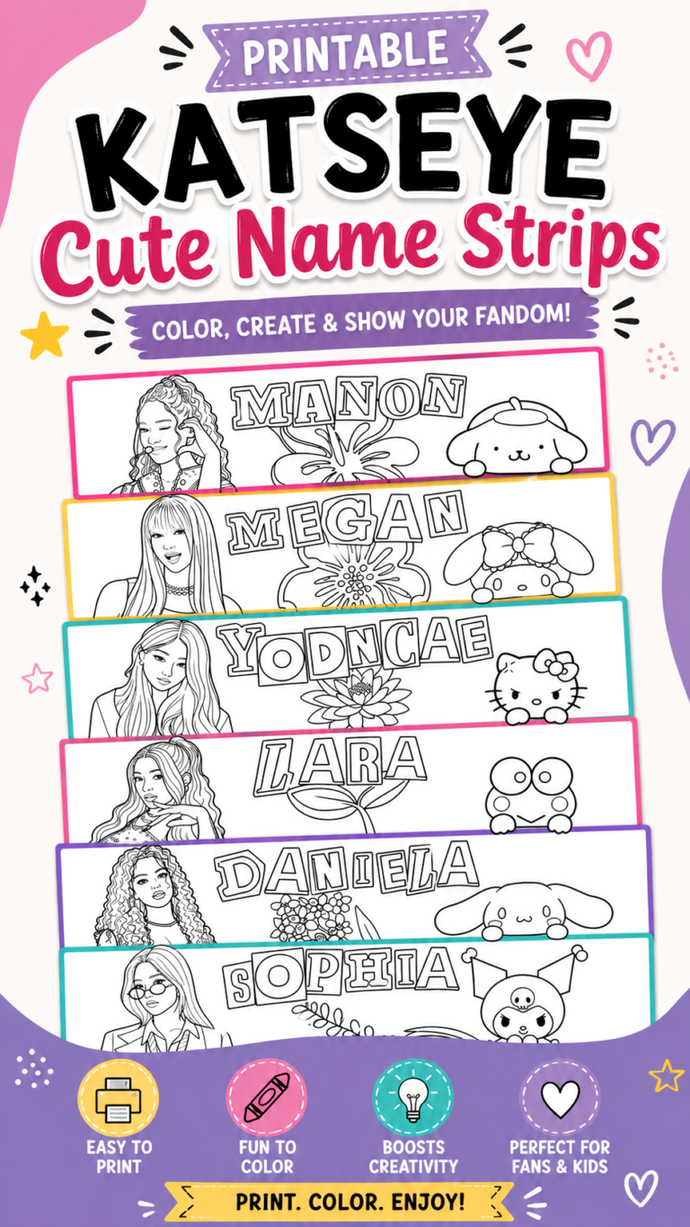 KATSEYE Members Cute Name Strips Coloring Page Printable for Kids and Fans