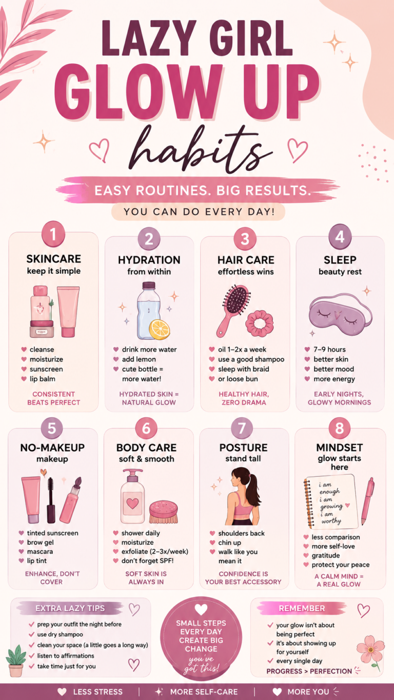 Lazy Girl Glow Up Tips Easy Self-Care Habits for a Natural Beauty Transformation
