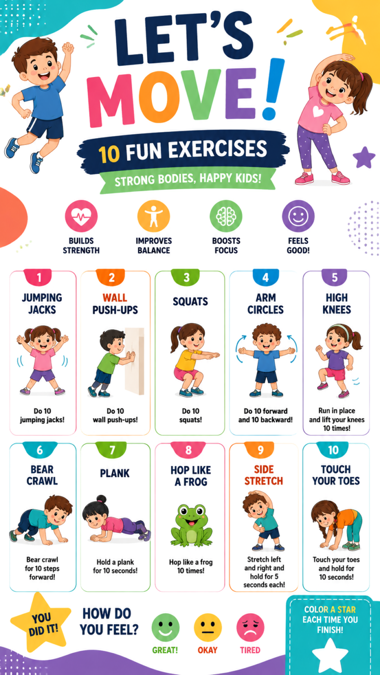 Kids Exercise Worksheet Printable  Fun Kids Workout  Movement Activity Sheet