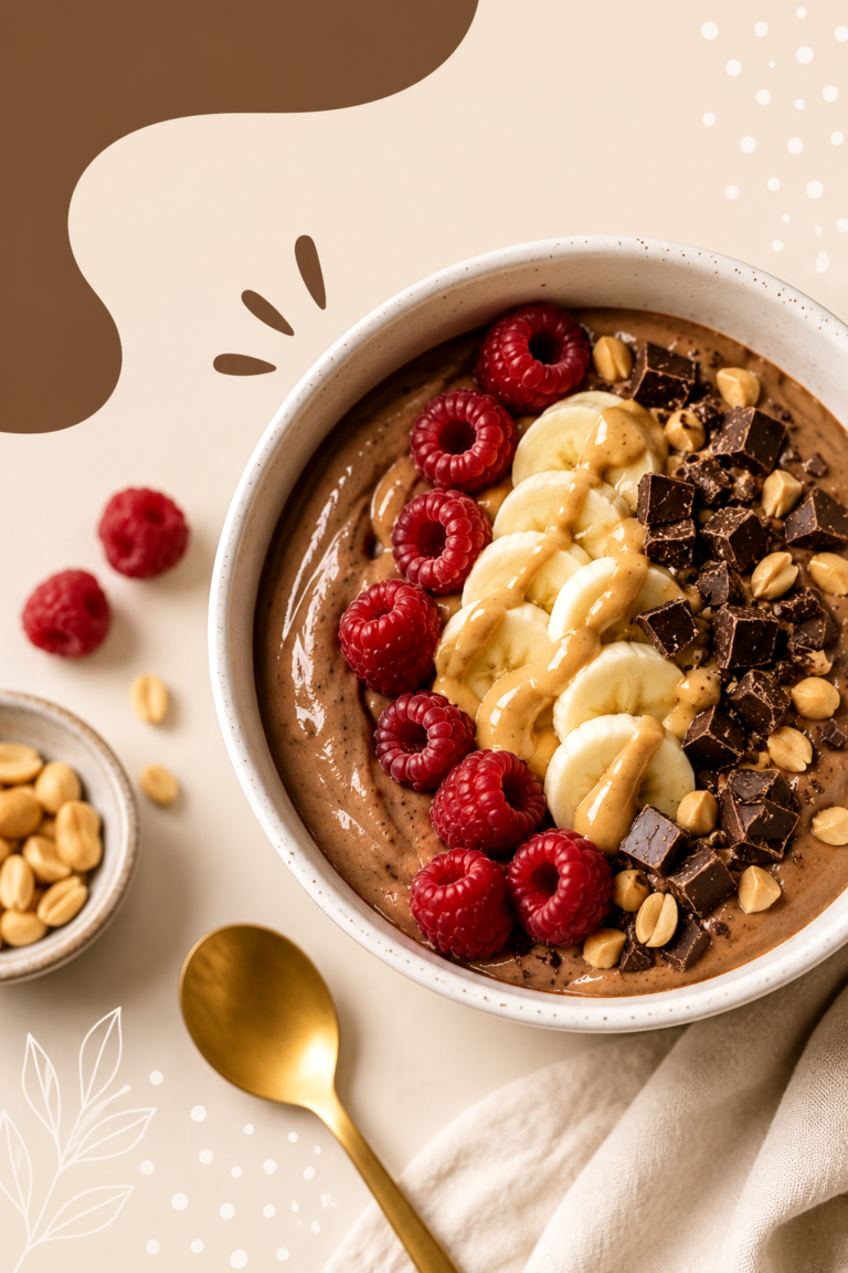 Chocolate Peanut Butter Protein Bowl Recipe for a Healthy High Protein Breakfast Delight