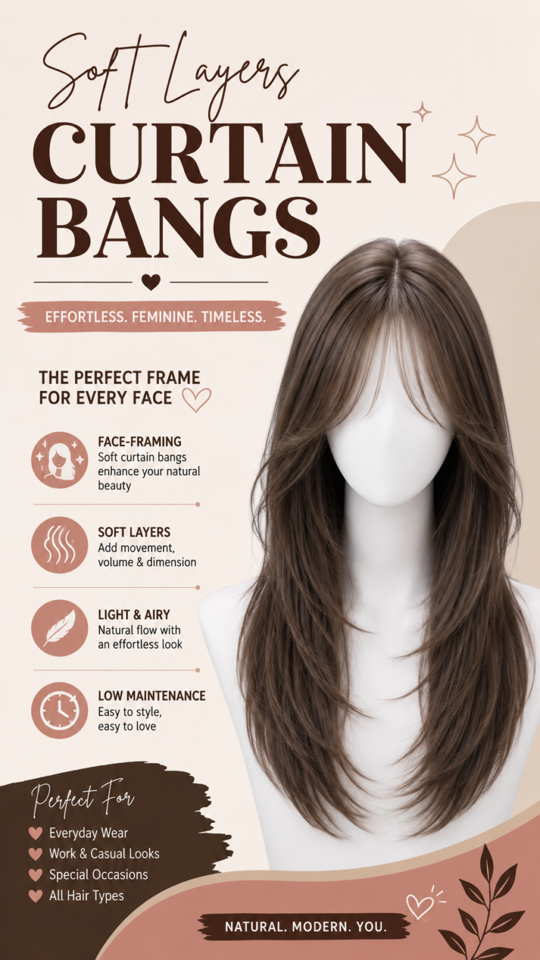 Soft Layered Haircut with Wispy Curtain Bangs for a Chic Korean-Inspired Look