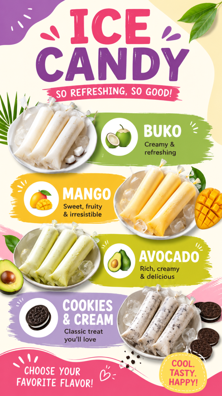 Ice Candy for Sale Poster  Buko, Mango, Avocado  Cookies and Cream Flavors