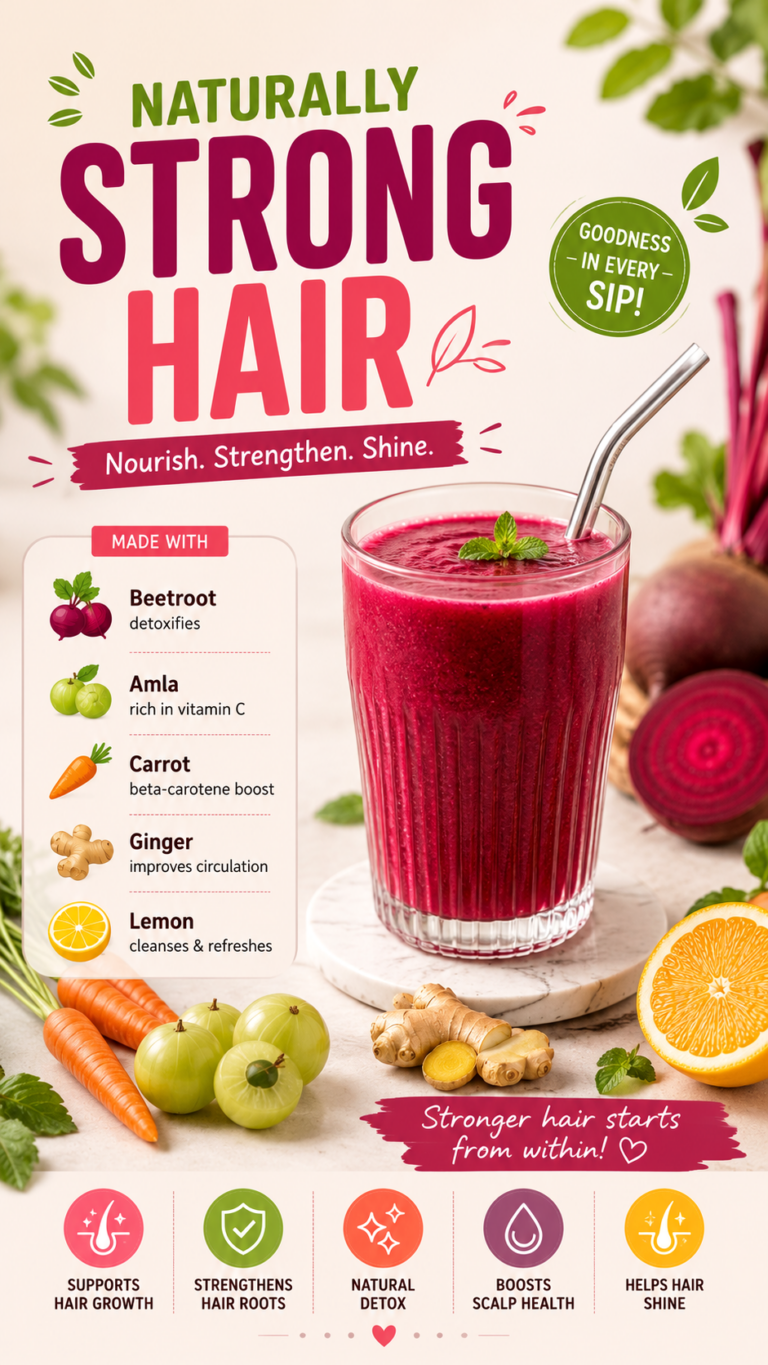 Pretty  Refreshing Beetroot Smoothie for Strong Hair Growth and Natural Glow