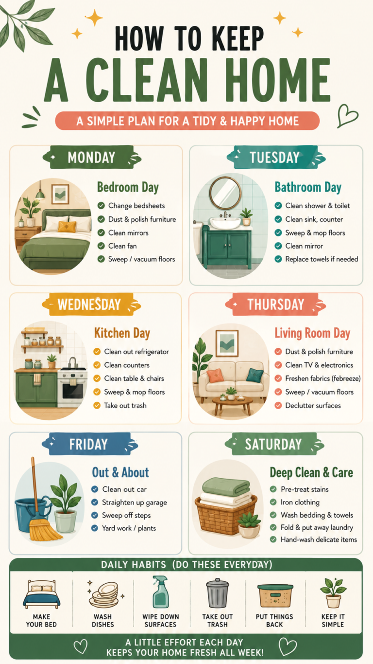 Weekly Cleaning Schedule Checklist for a Clean, Organized and Tidy Home Routine