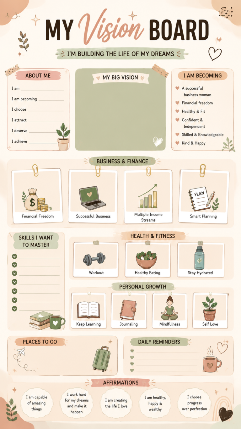 Business Woman Vision Board Template Printable  Cute Panda Goal Planner