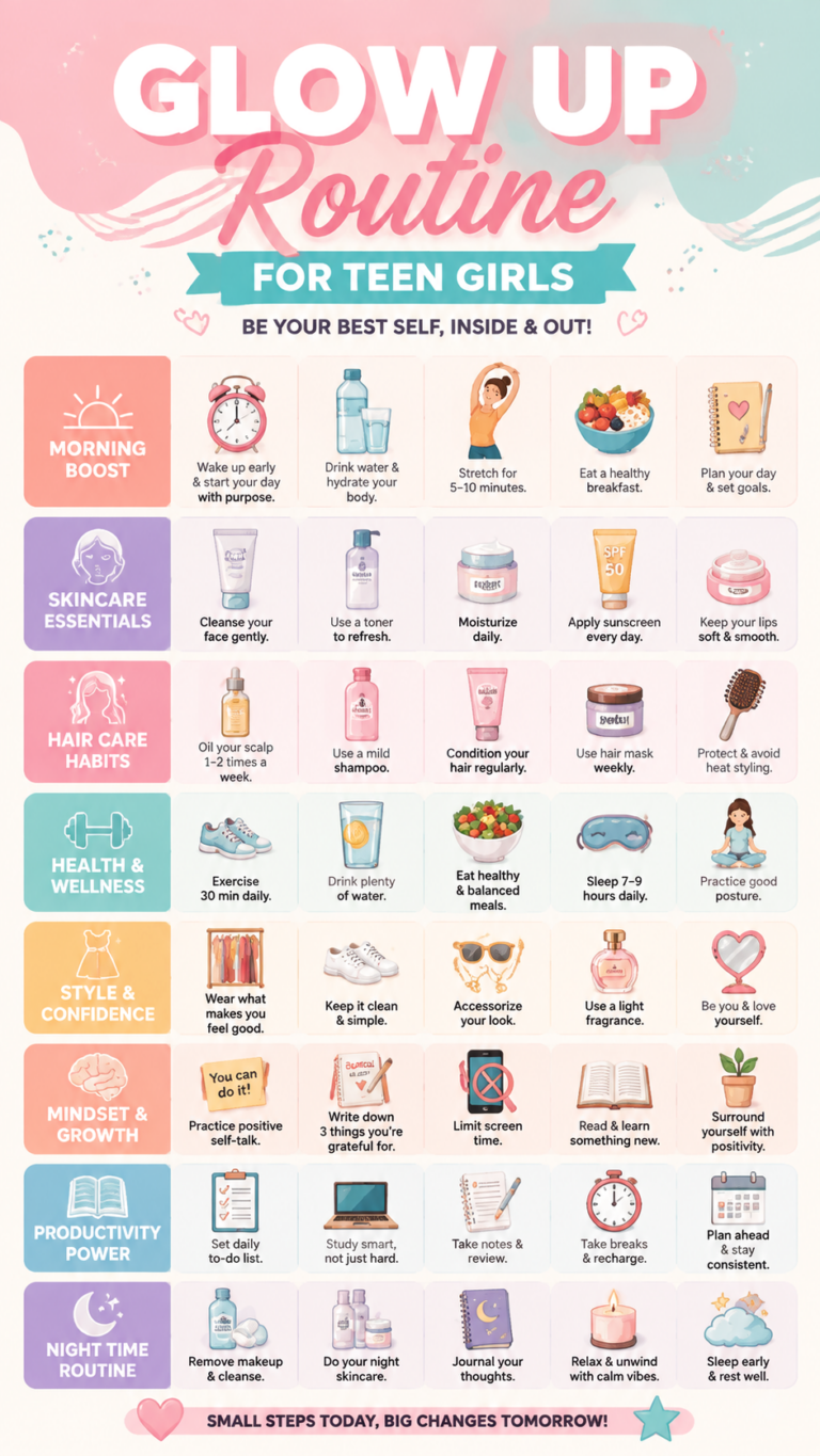 Teen Girl Glow Up Routine Self Care, Beauty, Health  Confidence Tips