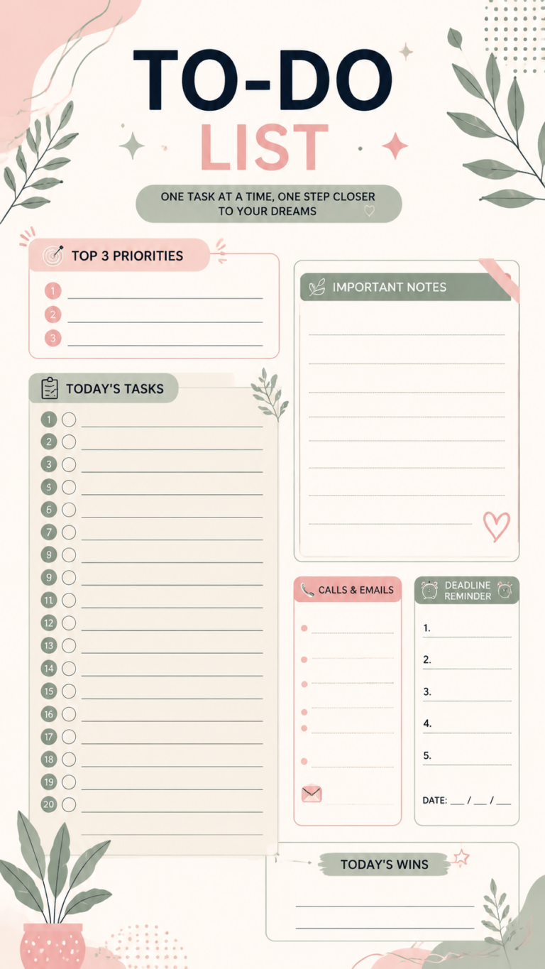 Luxury Daily To-Do List Printable  Productivity Planner  Task Checklist