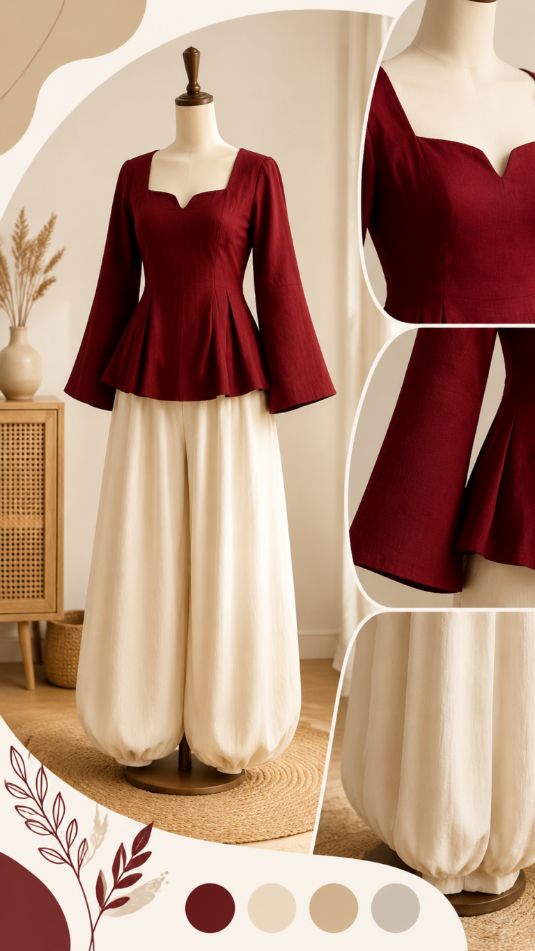 Elegant Burgundy Peplum Top Outfit Ideas with Chic White Wide Leg Pants