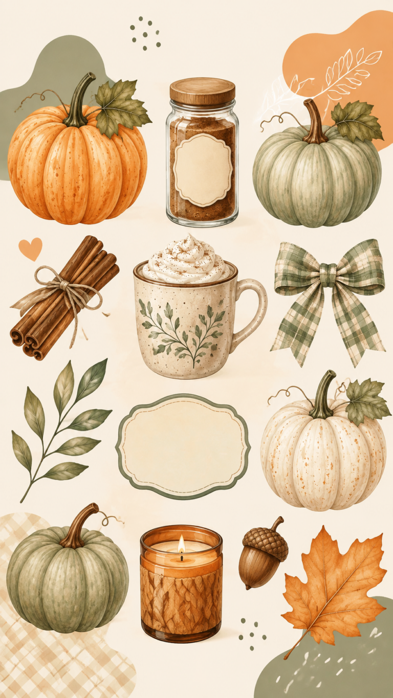 Cozy Fall Pumpkin Spice Clipart Collection for Autumn Crafts and Decor