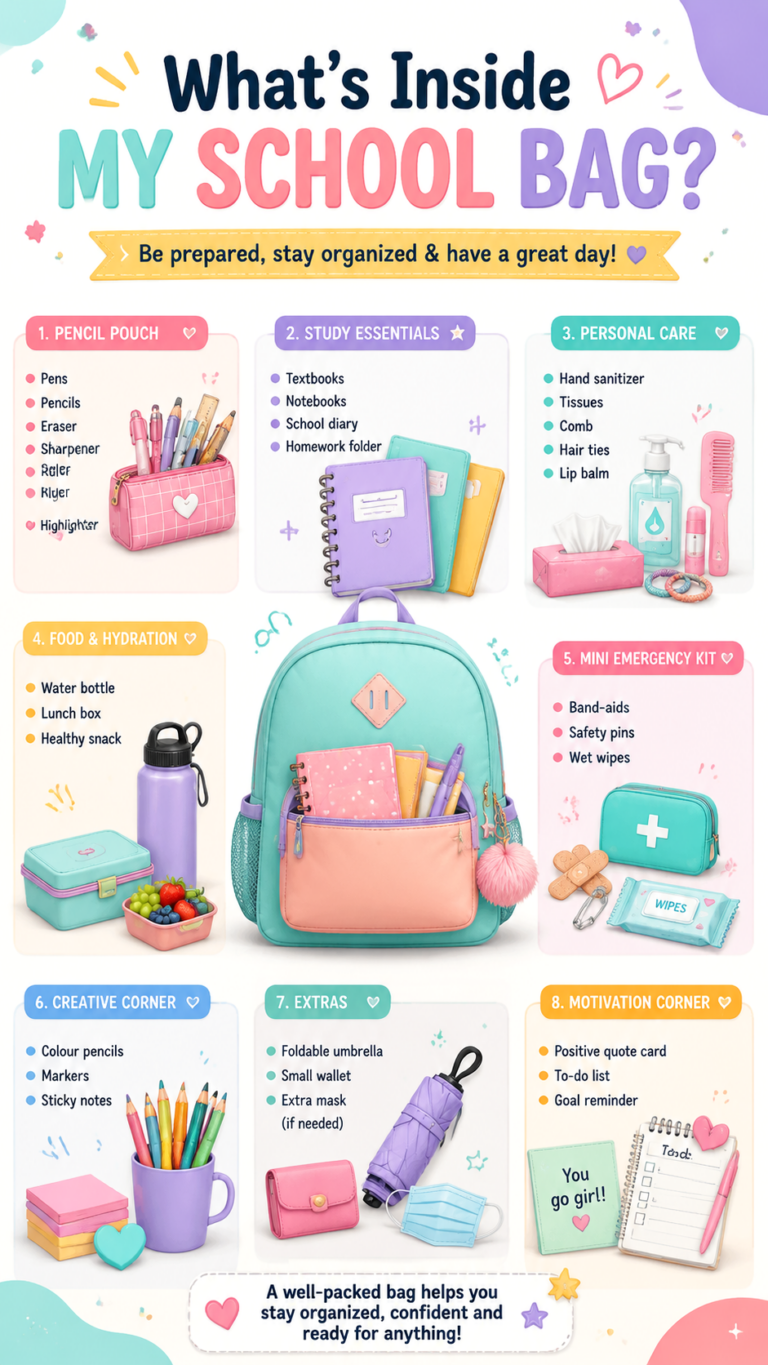 Whats Inside My School Bag Essential Student Checklist  Organization Ideas
