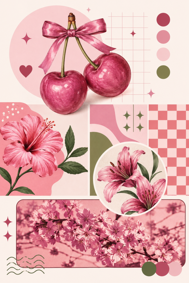 Pink Cherry  Floral Aesthetic Collage Ideas for Cute Room Decor  Pinterest Inspiration