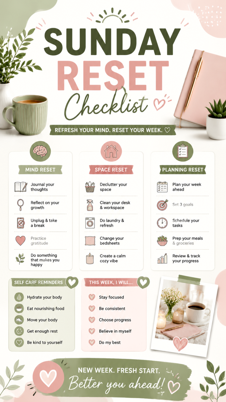 Sunday Reset Routine Checklist  Refresh Your Mind, Space  Week Ahead
