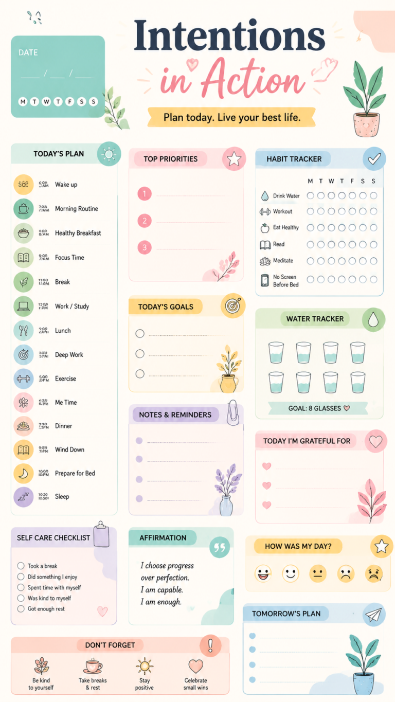 Pastel Daily Planner   Cute Printable Planner for Productive Cozy Days