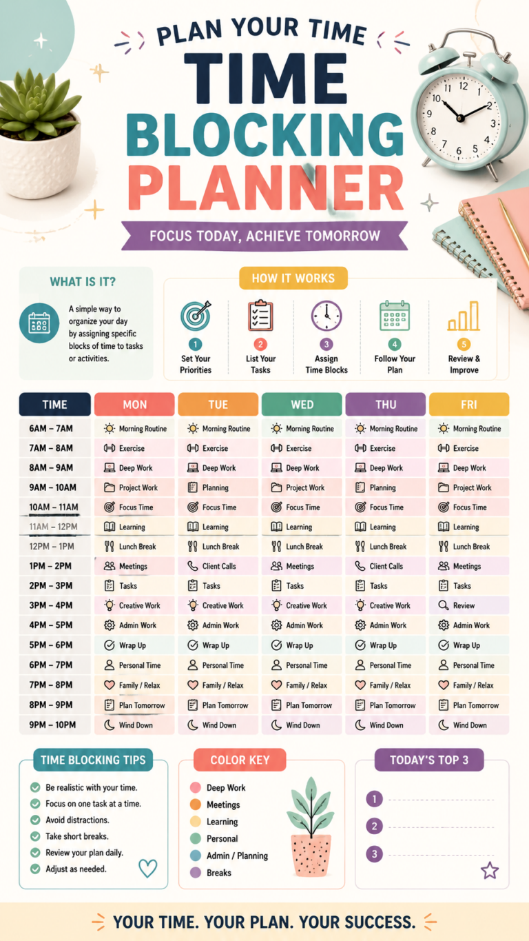 Time Blocking Planner  Student Daily Time Management  Study Planner