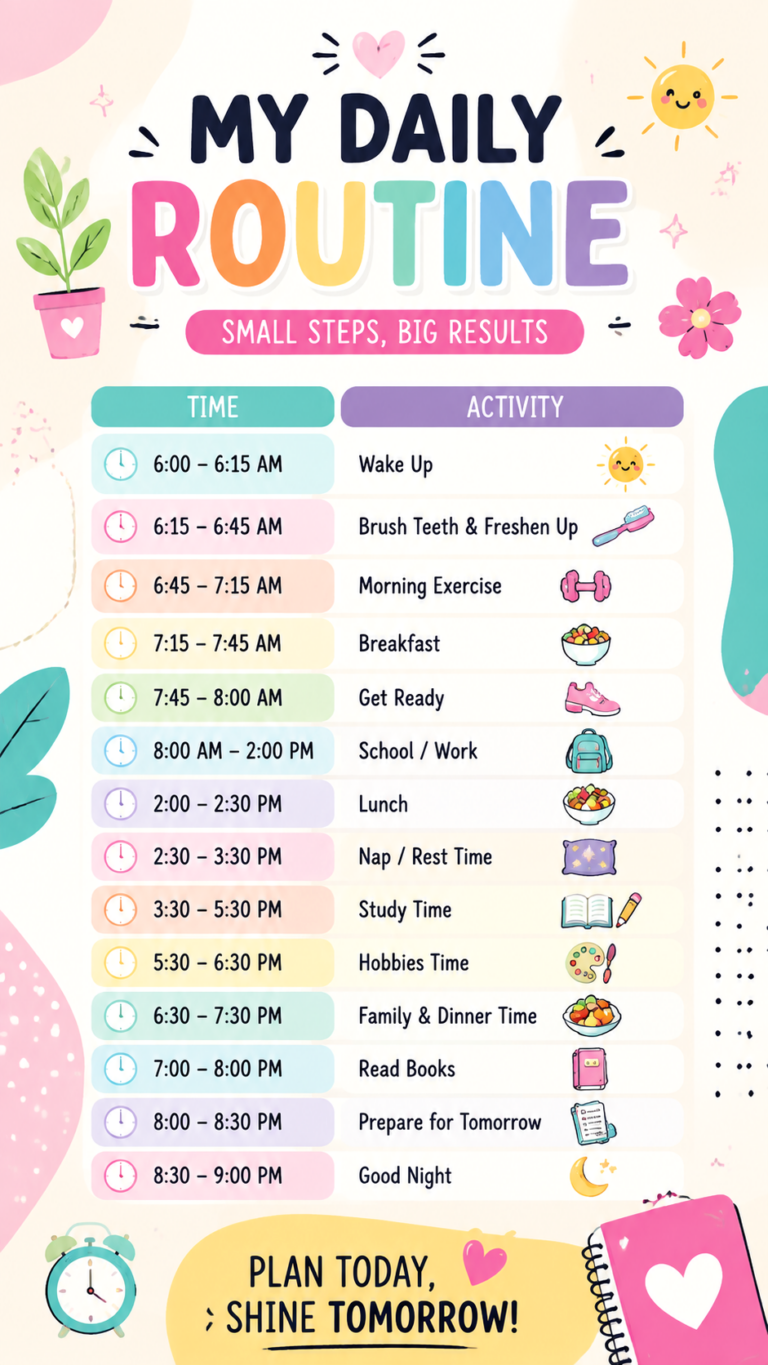 My Daily Routine Schedule Planner  Time Table for a Productive Day